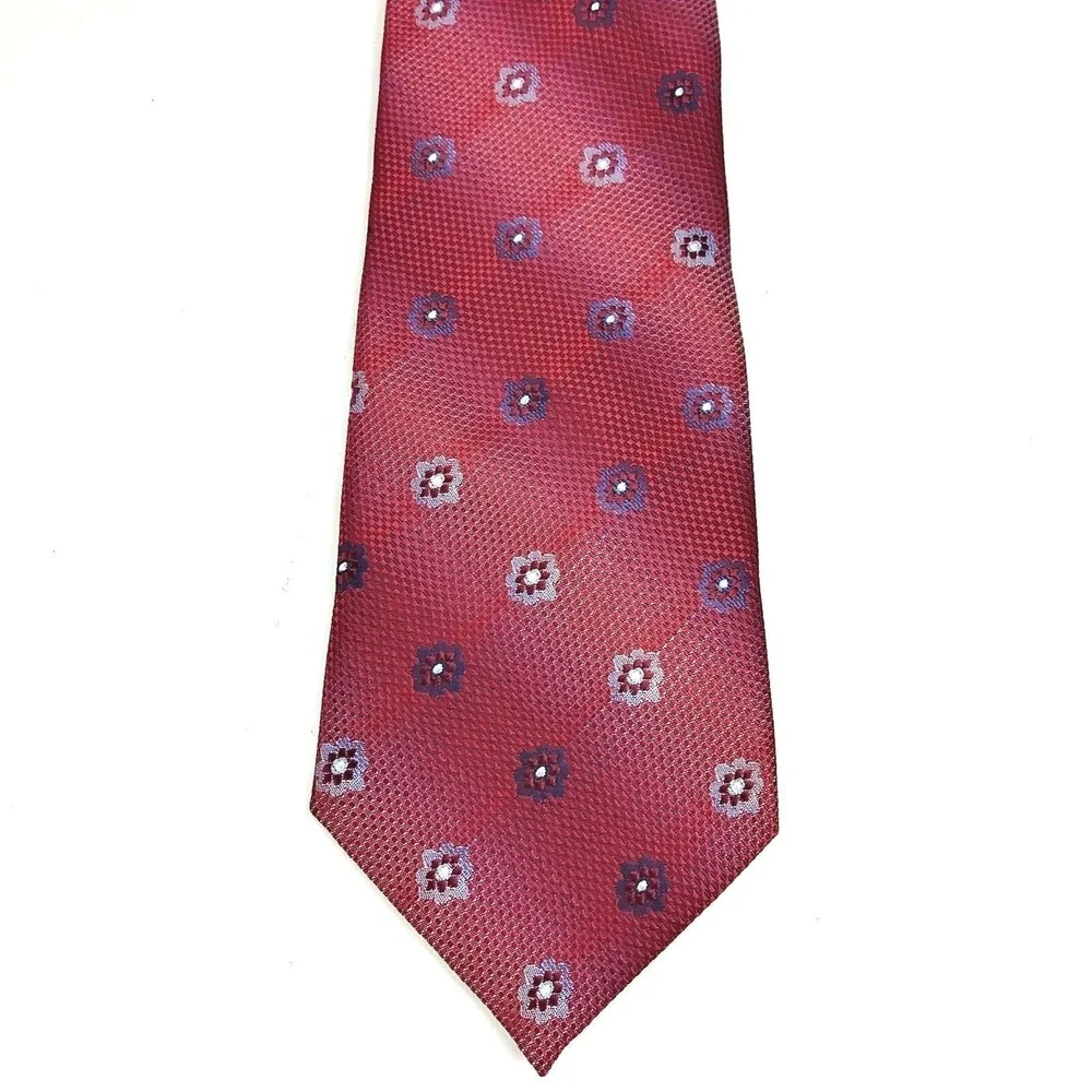 Borrelli Men's Multi Colored Red Purple Floral Hand Stitched Elegant Tie - READ